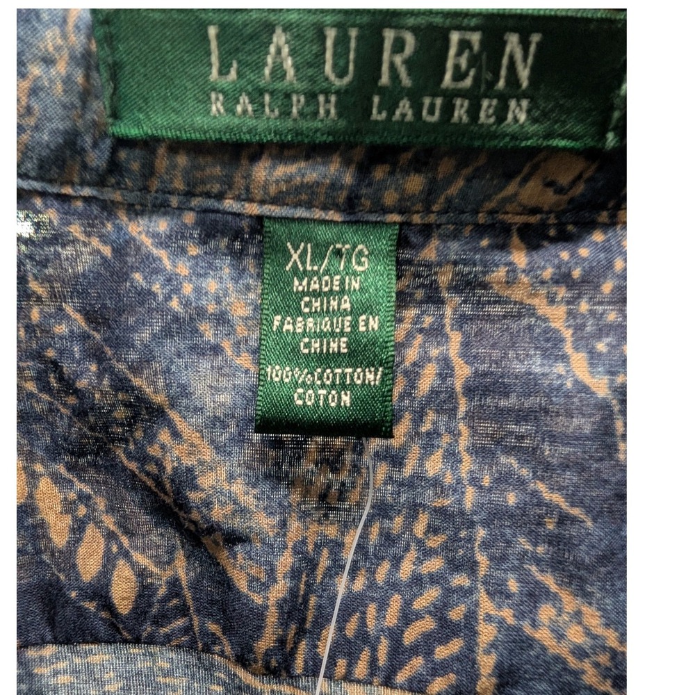NWT Lauren Ralph Lauren Button Down Indigo Multi Batik Floral Print Shirt - XL - Picture 5 of 9